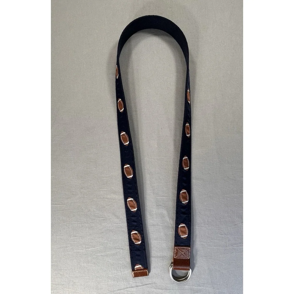 Cremieux Twill Weave Navy Blue Belt Featuring Footballs Double Ring Buckle